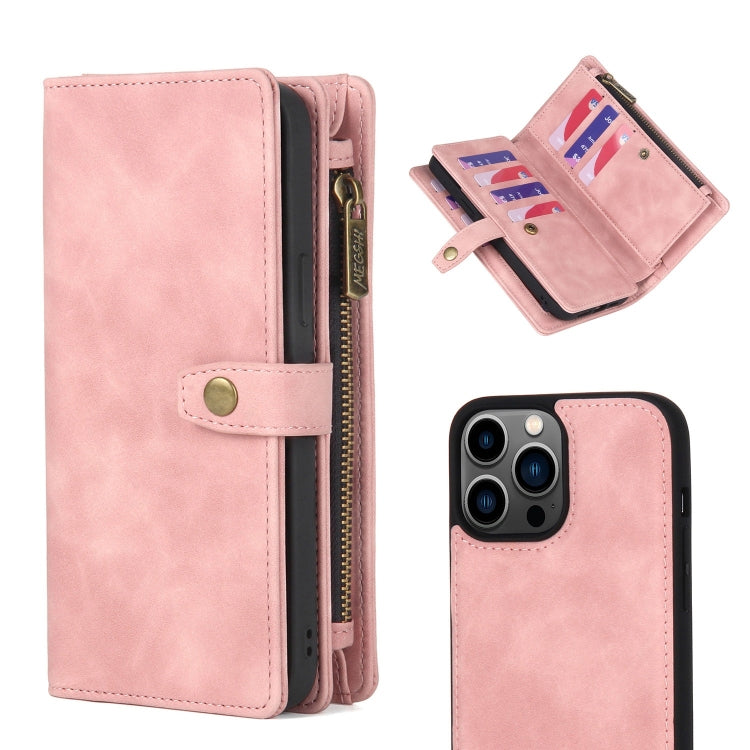 Zipper Wallet Magnetic Detachable Leather Phone Case, For iPhone 14, For iPhone 14 Pro, For iPhone 14 Plus, For iPhone 14 Pro Max, For iPhone 13, For iPhone 13 Pro, For iPhone 13 Pro Max, For iPhone 12 / 12 Pro