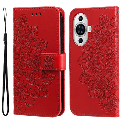 Seven-petal Flowers Embossing Leather Phone Case, For Huawei Mate 60 Pro, For Huawei Enjoy 60X, For Huawei nova 11 Pro, For Huawei nova 11