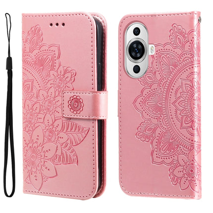 Seven-petal Flowers Embossing Leather Phone Case, For Huawei Mate 60 Pro, For Huawei Enjoy 60X, For Huawei nova 11 Pro, For Huawei nova 11