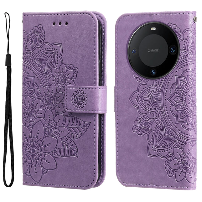 Seven-petal Flowers Embossing Leather Phone Case, For Huawei Mate 60, For Huawei Mate 60 Pro, For Huawei Enjoy 60X, For Huawei nova 11 Pro