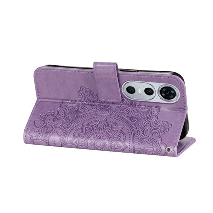 Seven-petal Flowers Embossing Leather Phone Case, For Huawei Mate 60, For Huawei Mate 60 Pro, For Huawei Enjoy 60X, For Huawei nova 11 Pro