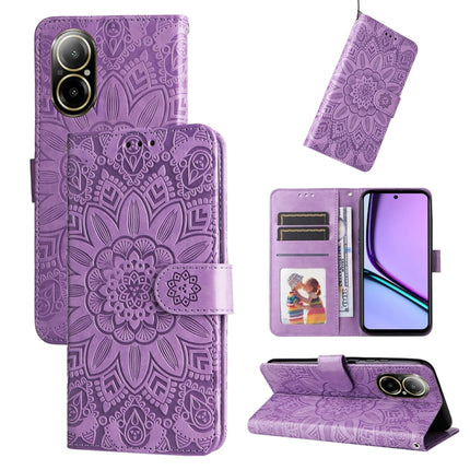 Embossed Sunflower Leather Phone Case, For Realme 12 5G, For Realme 12+, For Realme 12 Pro+, For Realme C67 4G Global