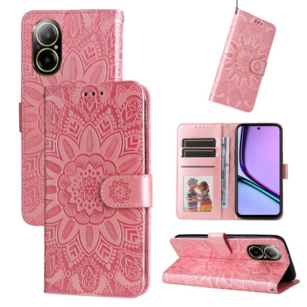 Embossed Sunflower Leather Phone Case, For Realme 12 5G, For Realme 12+, For Realme 12 Pro+, For Realme C67 4G Global