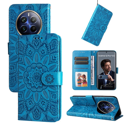 Embossed Sunflower Leather Phone Case, For Realme 12 5G, For Realme 12+, For Realme 12 Pro+, For Realme C67 4G Global
