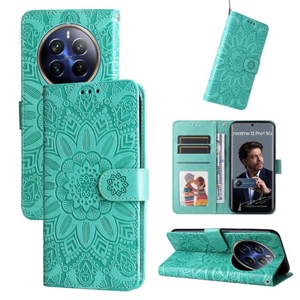 Embossed Sunflower Leather Phone Case, For Realme 12 5G, For Realme 12+, For Realme 12 Pro+, For Realme C67 4G Global