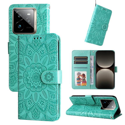Embossed Sunflower Leather Phone Case, For Realme 14 Global, For Realme 14 Pro+ Global, For Realme 14 Pro Global, For Realme GT 7 Pro