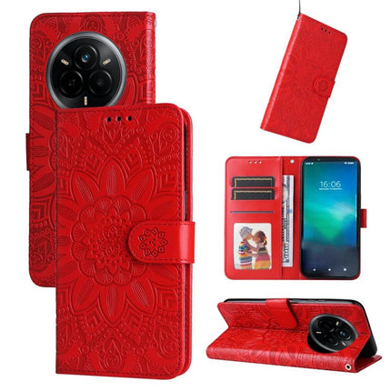 Embossed Sunflower Leather Phone Case, For Realme 14 Global, For Realme 14 Pro+ Global, For Realme 14 Pro Global, For Realme GT 7 Pro