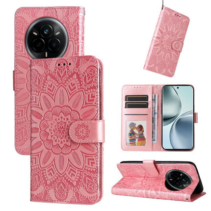 Embossed Sunflower Leather Phone Case, For Realme 14 Global, For Realme 14 Pro+ Global, For Realme 14 Pro Global, For Realme GT 7 Pro