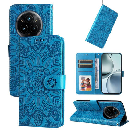 Embossed Sunflower Leather Phone Case, For Realme 14 Global, For Realme 14 Pro+ Global, For Realme 14 Pro Global, For Realme GT 7 Pro