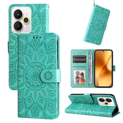 Embossed Sunflower Leather Phone Case, For Realme 15T 5G, For Realme Narzo 80 Lite 4G / C71 India, For Realme 15 5G / Realme 15 Pro 5G, For Realme C71 4G / C75 4G / 5G / 14x