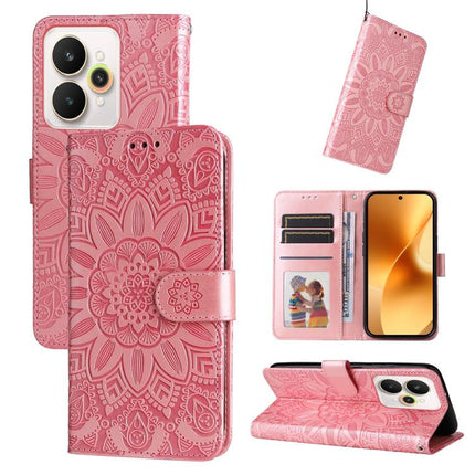 Embossed Sunflower Leather Phone Case, For Realme 15T 5G, For Realme Narzo 80 Lite 4G / C71 India, For Realme 15 5G / Realme 15 Pro 5G, For Realme C71 4G / C75 4G / 5G / 14x