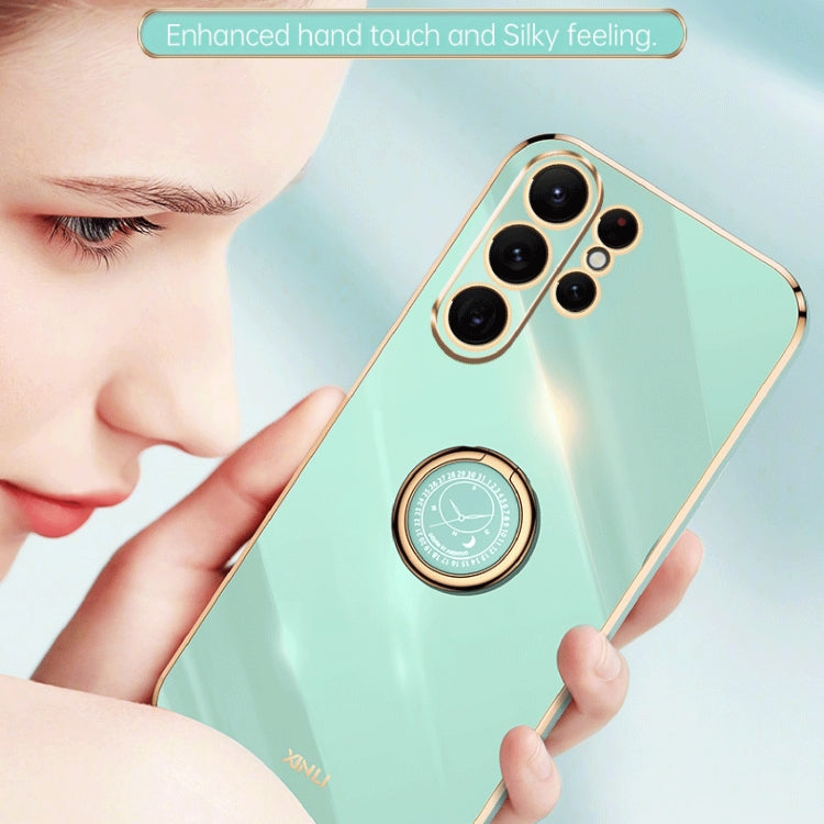 XINLI Straight Edge 6D Electroplate TPU Phone Case with Ring Holder, For Samsung Galaxy S24 Ultra 5G, For Samsung Galaxy S24+ 5G, For Samsung Galaxy S24 5G