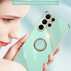 XINLI Straight Edge 6D Electroplate TPU Phone Case with Ring Holder, For Samsung Galaxy S24 Ultra 5G, For Samsung Galaxy S24+ 5G, For Samsung Galaxy S24 5G