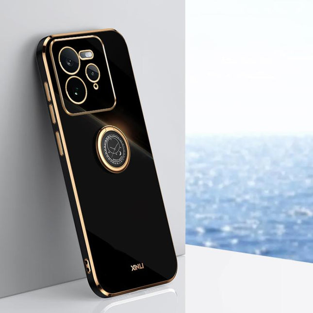 XINLI Straight Edge 6D Electroplate TPU Phone Case with Ring Holder, For Realme GT 7 Pro 5G, For Realme Note 60 4G, For Realme 13 Pro Global
