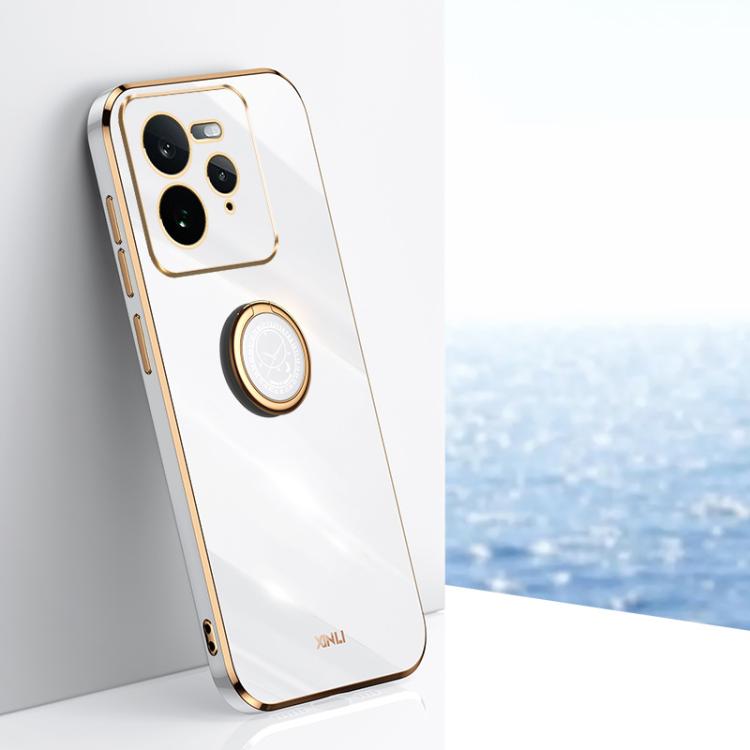 XINLI Straight Edge 6D Electroplate TPU Phone Case with Ring Holder, For Realme14 Pro+, For Realme C75, For Realme GT 7 Pro 5G