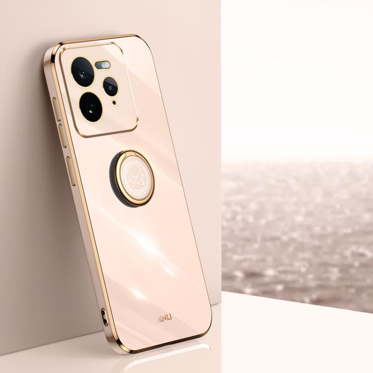 XINLI Straight Edge 6D Electroplate TPU Phone Case with Ring Holder, For Realme14 Pro+, For Realme C75, For Realme GT 7 Pro 5G