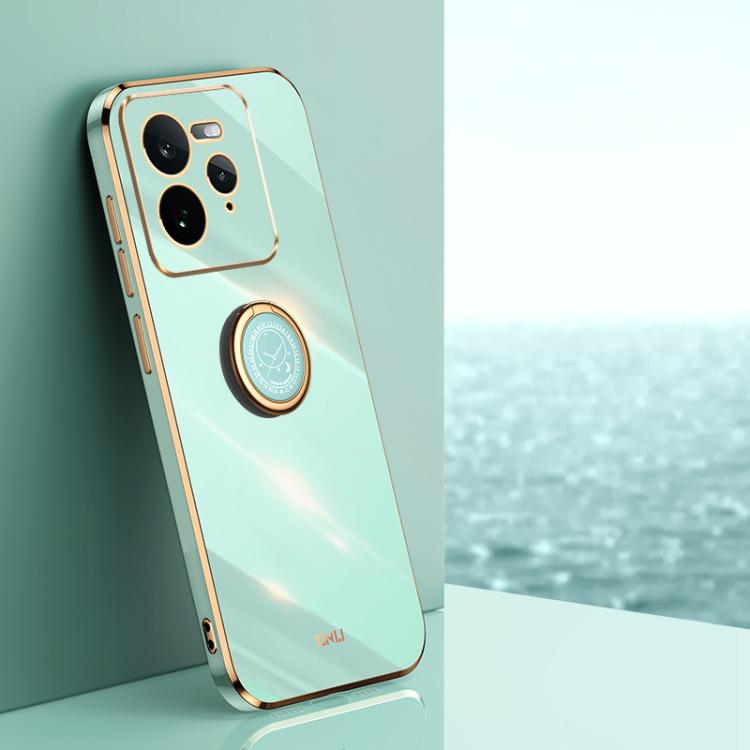 XINLI Straight Edge 6D Electroplate TPU Phone Case with Ring Holder, For Realme14 Pro+, For Realme C75, For Realme GT 7 Pro 5G