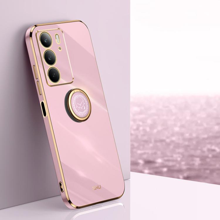 XINLI Straight Edge 6D Electroplate TPU Phone Case with Ring Holder, For Realme14 Pro+, For Realme C75, For Realme GT 7 Pro 5G