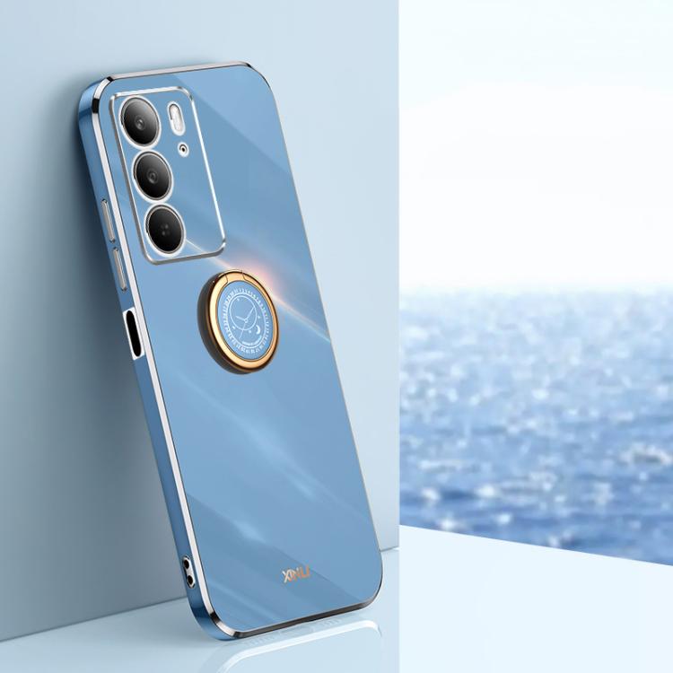 XINLI Straight Edge 6D Electroplate TPU Phone Case with Ring Holder, For Realme14 Pro+, For Realme C75, For Realme GT 7 Pro 5G