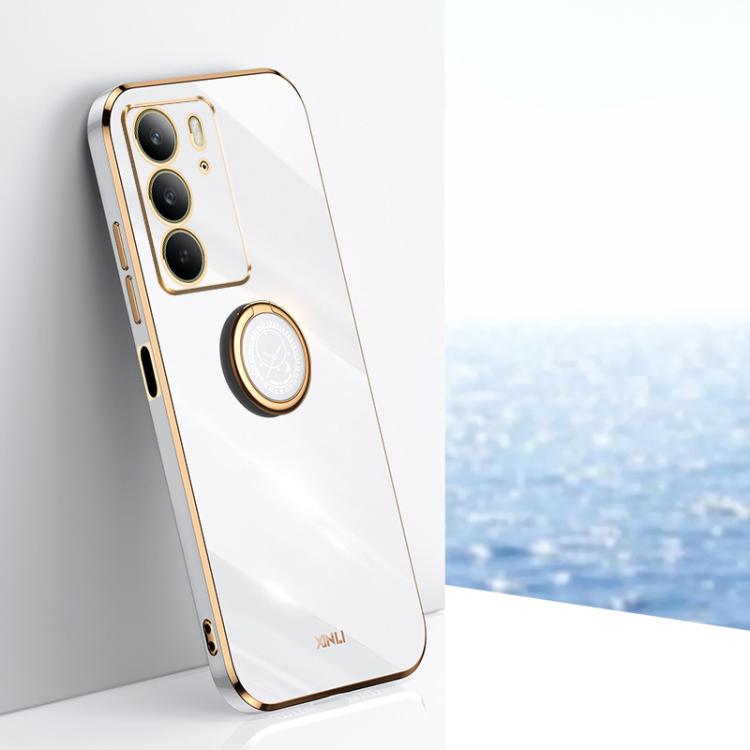 XINLI Straight Edge 6D Electroplate TPU Phone Case with Ring Holder, For Realme14 Pro+, For Realme C75, For Realme GT 7 Pro 5G
