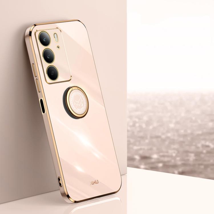 XINLI Straight Edge 6D Electroplate TPU Phone Case with Ring Holder, For Realme14 Pro+, For Realme C75, For Realme GT 7 Pro 5G
