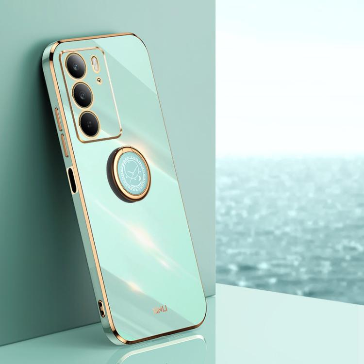 XINLI Straight Edge 6D Electroplate TPU Phone Case with Ring Holder, For Realme14 Pro+, For Realme C75, For Realme GT 7 Pro 5G
