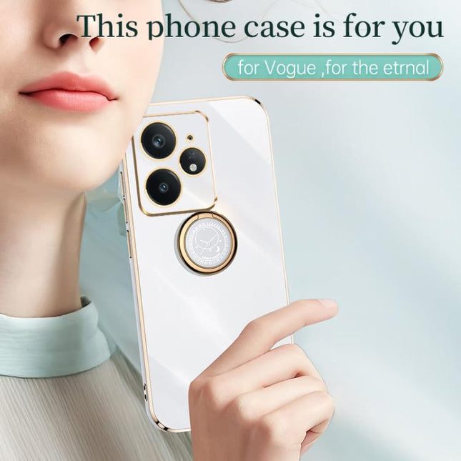 XINLI Straight Edge 6D Electroplate TPU Phone Case with Ring Holder, For Realme Neo7 SE, For Realme14 Pro+, For Realme C75