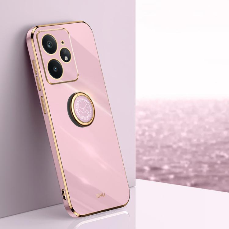 XINLI Straight Edge 6D Electroplate TPU Phone Case with Ring Holder, For Realme 14 5G Global, For Realme Neo7X, For Realme Neo7 SE