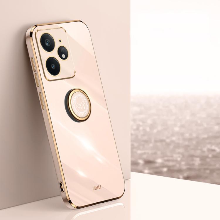 XINLI Straight Edge 6D Electroplate TPU Phone Case with Ring Holder, For Realme 14 5G Global, For Realme Neo7X, For Realme Neo7 SE