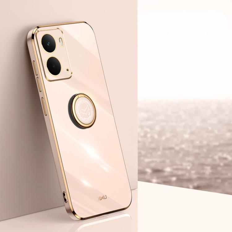 XINLI Straight Edge 6D Electroplate TPU Phone Case with Ring Holder, For Realme 14 5G Global, For Realme Neo7X, For Realme Neo7 SE