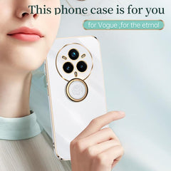 XINLI Straight Edge 6D Electroplate TPU Phone Case with Ring Holder, For Realme14 Pro+, For Realme C75, For Realme GT 7 Pro 5G