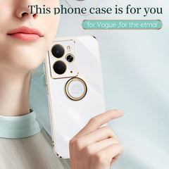 XINLI Straight Edge 6D Electroplate TPU Phone Case with Ring Holder, For Realme 14 5G Global, For Realme Neo7X, For Realme Neo7 SE