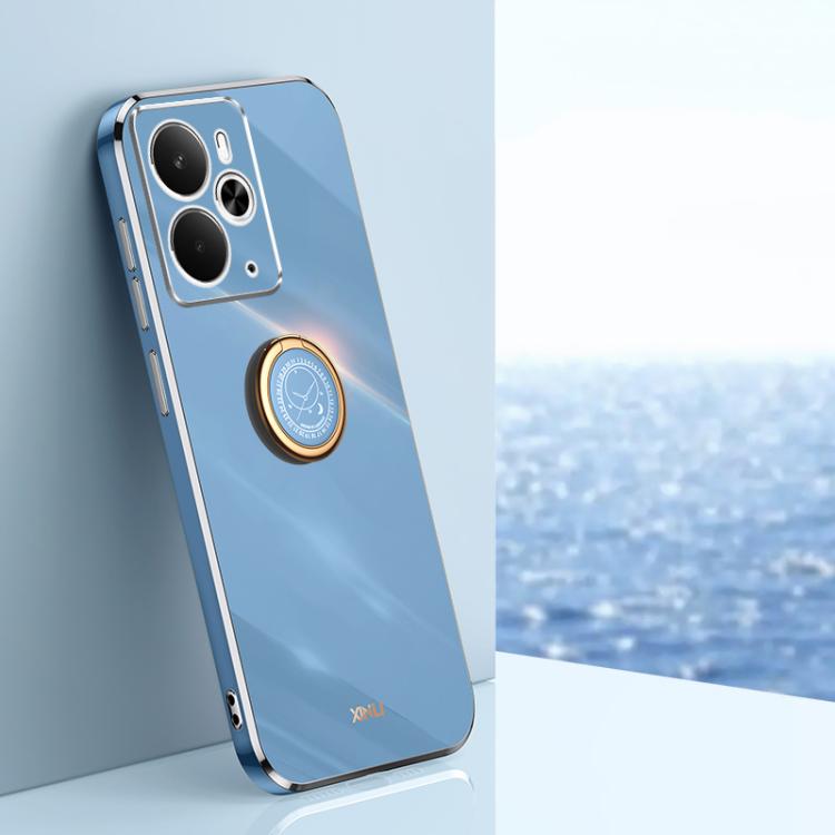 XINLI Straight Edge 6D Electroplate TPU Phone Case with Ring Holder, For Realme 14 5G Global, For Realme Neo7X, For Realme Neo7 SE