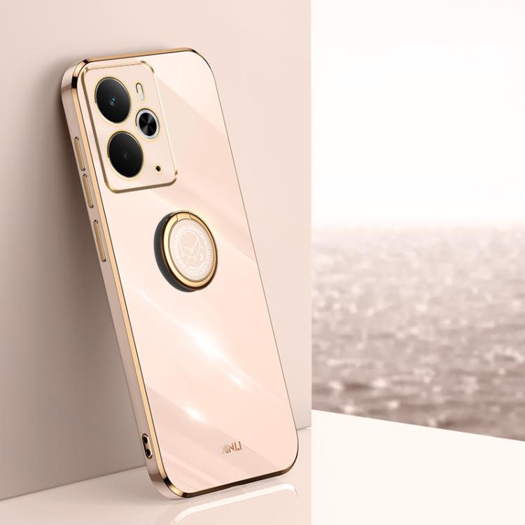 XINLI Straight Edge 6D Electroplate TPU Phone Case with Ring Holder, For Realme 14 5G Global, For Realme Neo7X, For Realme Neo7 SE