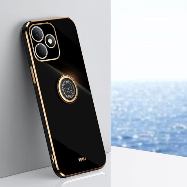 XINLI Straight Edge 6D Electroplate TPU Phone Case with Ring Holder, For Realme Note 80 4G, For Realme 16 Pro 5G, For Realme GT 8 Pro 5G