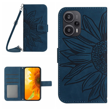 Skin Feel Sun Flower Embossed Flip Leather Phone Case with Lanyard, For Xiaomi Redmi 12 4G Global, For Xiaomi Poco F5