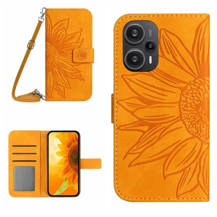 Skin Feel Sun Flower Embossed Flip Leather Phone Case with Lanyard, For Xiaomi Redmi 12 4G Global, For Xiaomi Poco F5