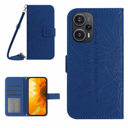 Skin Feel Sun Flower Embossed Flip Leather Phone Case with Lanyard, For Xiaomi Redmi 12 4G Global, For Xiaomi Poco F5