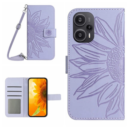 Skin Feel Sun Flower Embossed Flip Leather Phone Case with Lanyard, For Xiaomi Redmi 12 4G Global, For Xiaomi Poco F5