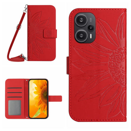 Skin Feel Sun Flower Embossed Flip Leather Phone Case with Lanyard, For Xiaomi Redmi 12 4G Global, For Xiaomi Poco F5