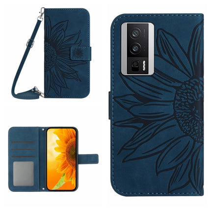 Skin Feel Sun Flower Embossed Flip Leather Phone Case with Lanyard, For Xiaomi Poco F5 Pro, For Xiaomi Redmi Note 12S