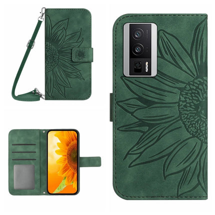 Skin Feel Sun Flower Embossed Flip Leather Phone Case with Lanyard, For Xiaomi Poco F5 Pro, For Xiaomi Redmi Note 12S