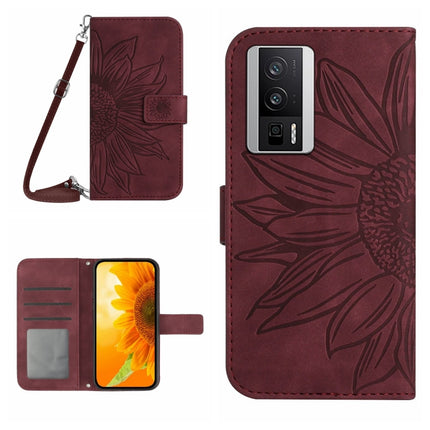 Skin Feel Sun Flower Embossed Flip Leather Phone Case with Lanyard, For Xiaomi Poco F5 Pro, For Xiaomi Redmi Note 12S