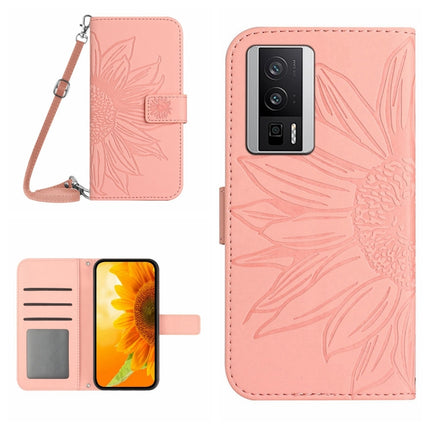 Skin Feel Sun Flower Embossed Flip Leather Phone Case with Lanyard, For Xiaomi Poco F5 Pro, For Xiaomi Redmi Note 12S