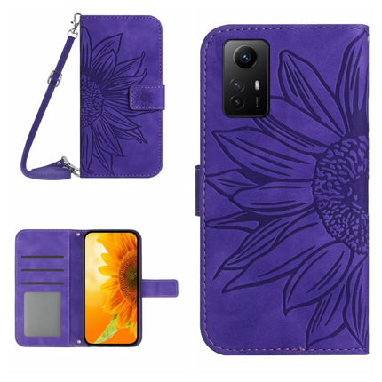 Skin Feel Sun Flower Embossed Flip Leather Phone Case with Lanyard, For Xiaomi Poco F5 Pro, For Xiaomi Redmi Note 12S