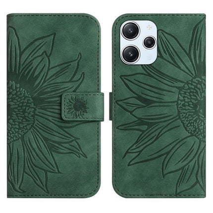 Skin Feel Sun Flower Embossed Flip Leather Phone Case with Lanyard, For Xiaomi Redmi 12 4G Global, For Xiaomi Poco F5