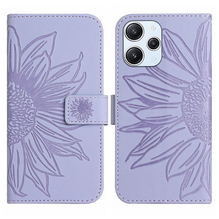 Skin Feel Sun Flower Embossed Flip Leather Phone Case with Lanyard, For Xiaomi Redmi 12 4G Global, For Xiaomi Poco F5