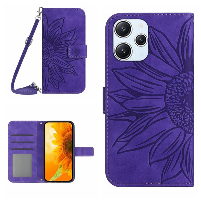 Skin Feel Sun Flower Embossed Flip Leather Phone Case with Lanyard, For Xiaomi Redmi 12 5G, For Xiaomi 13T / 13T Pro