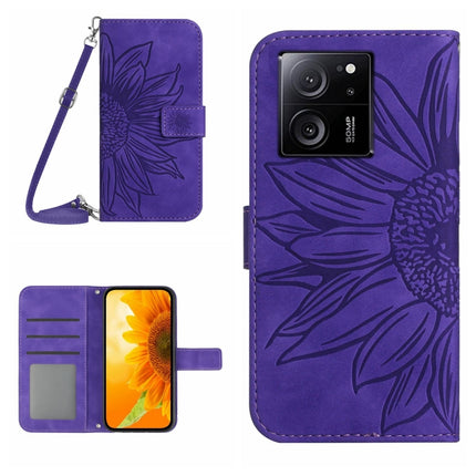 Skin Feel Sun Flower Embossed Flip Leather Phone Case with Lanyard, For Xiaomi Redmi 12 5G, For Xiaomi 13T / 13T Pro