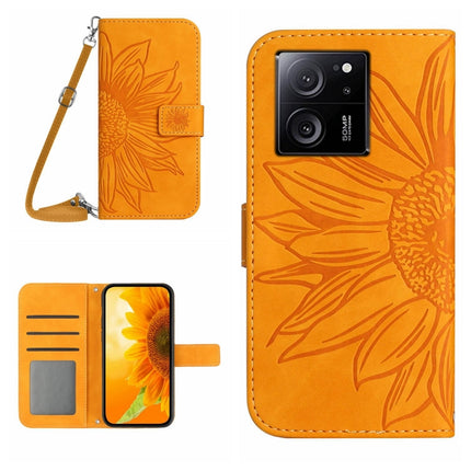Skin Feel Sun Flower Embossed Flip Leather Phone Case with Lanyard, For Xiaomi Redmi 12 5G, For Xiaomi 13T / 13T Pro